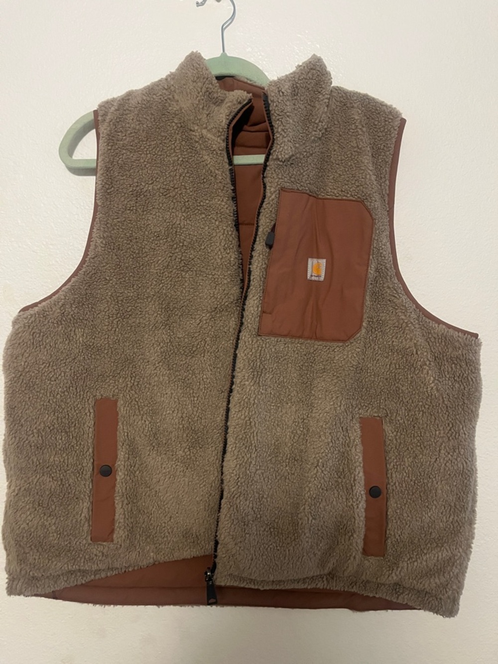 Carhartt Taupe Sherpa Fleece Vest reversible